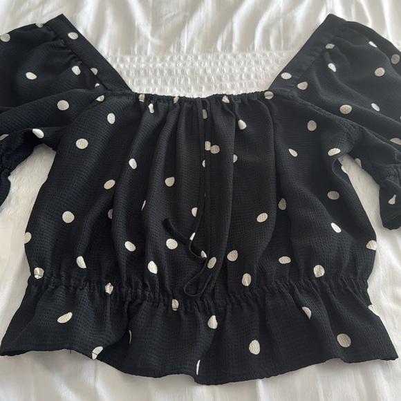 H&M black and cream polka dot blouse size medium - Picture 7 of 8